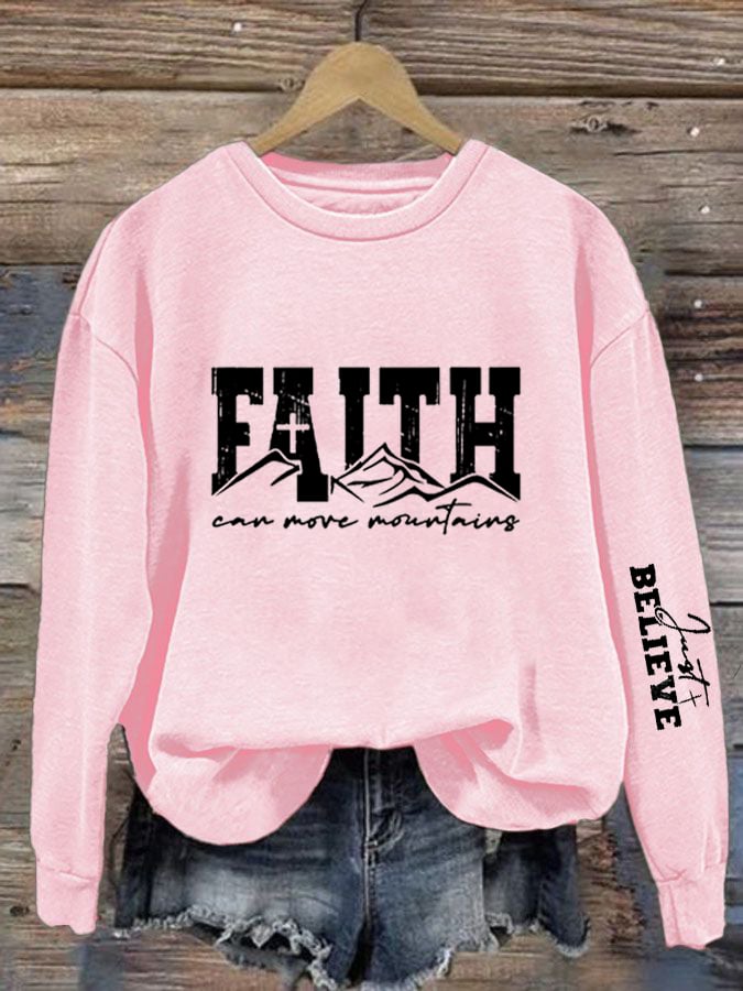 Women's Faith Can Move Mountains  Print Crew Neck Sweatshirt