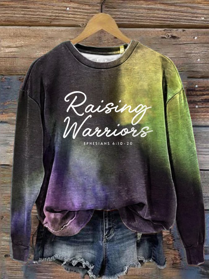 Women's Raising Warriors Bible Verse Print Casual Sweatshirt