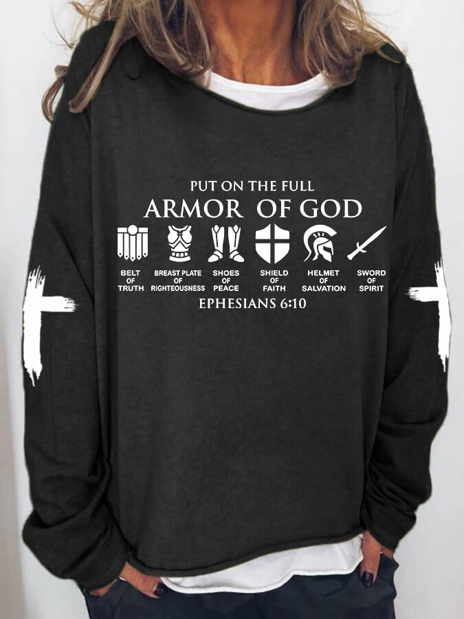 Women's Put on The Full Armor of God Print Drop Shoulder Sweatshirt