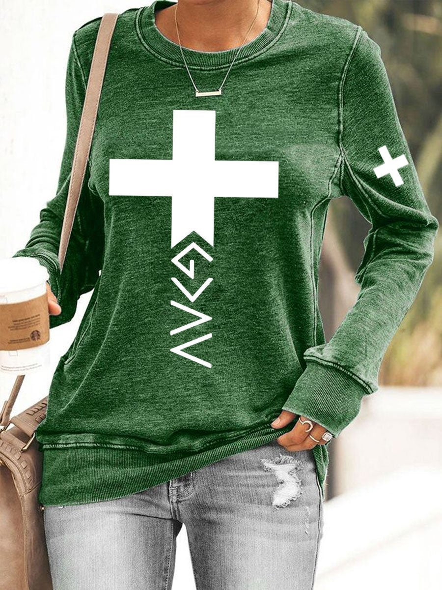 Women's God is Greater Than the Highs and Lows Cross Print Sweatshirt