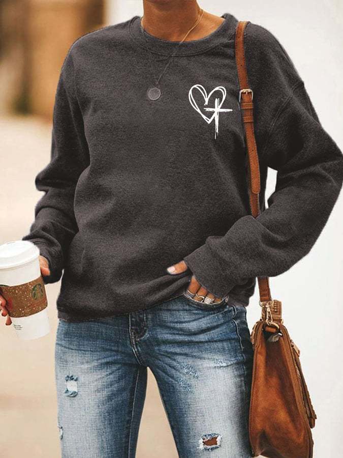 Women's Love Like Jesus Jesus Has My Back Printed Casual Sweatshirt