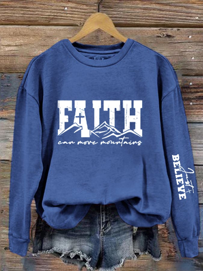 Women's Faith Can Move Mountains  Print Crew Neck Sweatshirt