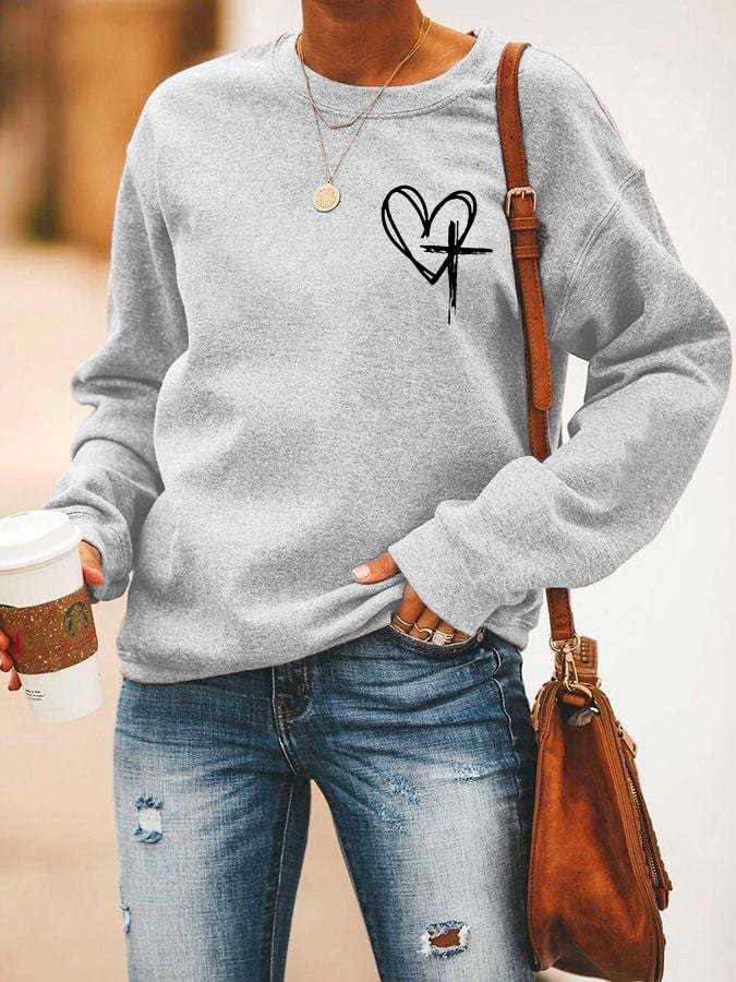 Women's Love Like Jesus Jesus Has My Back Printed Casual Sweatshirt
