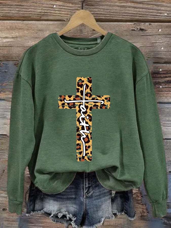 Women's Faith Print Round Neck Sweatshirt