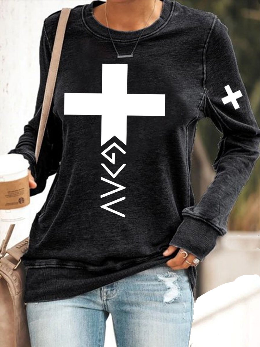 Women's God is Greater Than the Highs and Lows Cross Print Sweatshirt