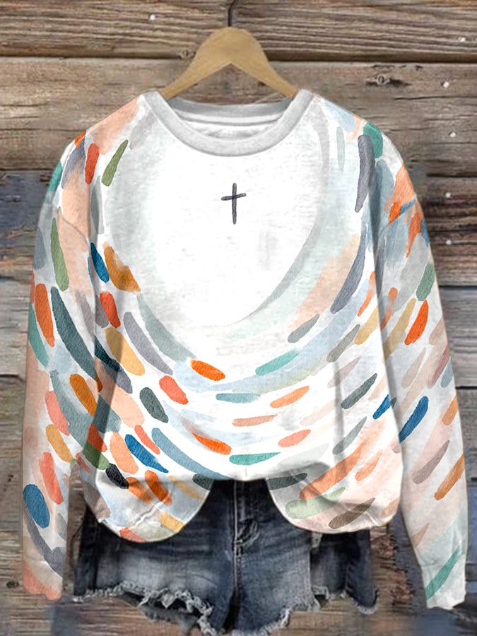 Women's Oil Painting Jesus Print Long Sleeve Sweatshirt