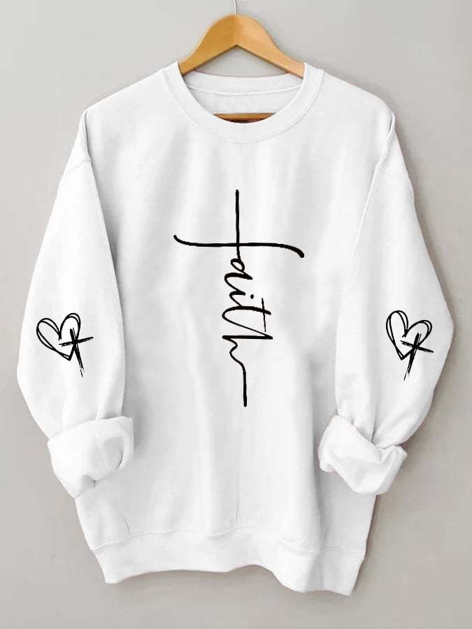 Women's Faith Love Cross Print Sweatshirt