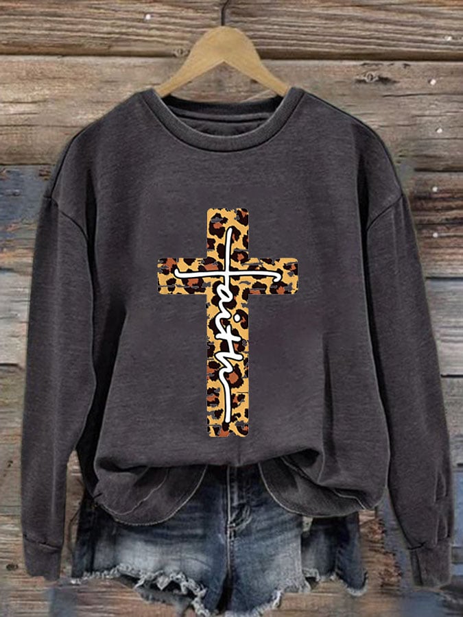 Women's Faith Print Round Neck Sweatshirt