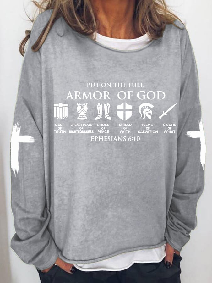Women's Put on The Full Armor of God Print Drop Shoulder Sweatshirt