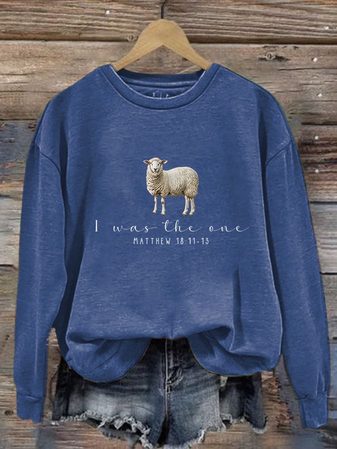 Women's Parable Of The Lost Sheep Print Round Neck Sweatshirt