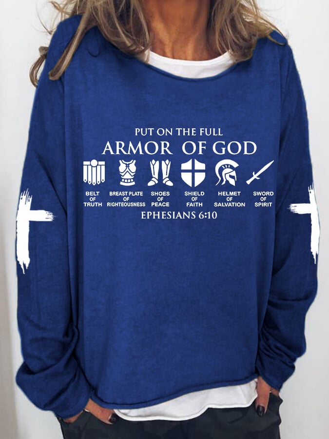 Women's Put on The Full Armor of God Print Drop Shoulder Sweatshirt