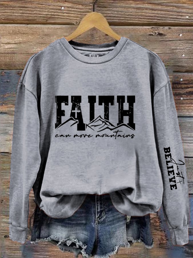 Women's Faith Can Move Mountains  Print Crew Neck Sweatshirt