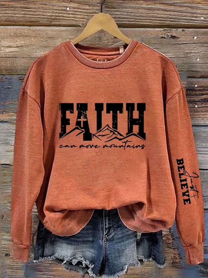 Women's Faith Can Move Mountains  Print Crew Neck Sweatshirt
