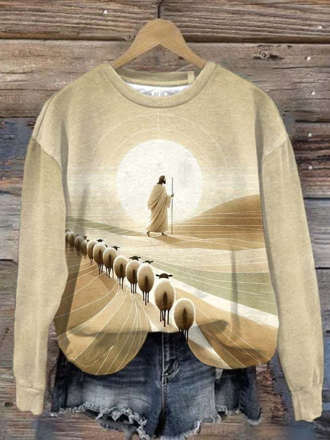 Women's Jesus And Lamb Long Sleeve Crew Neck Sweatshirt