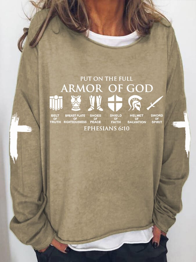 Women's Put on The Full Armor of God Print Drop Shoulder Sweatshirt
