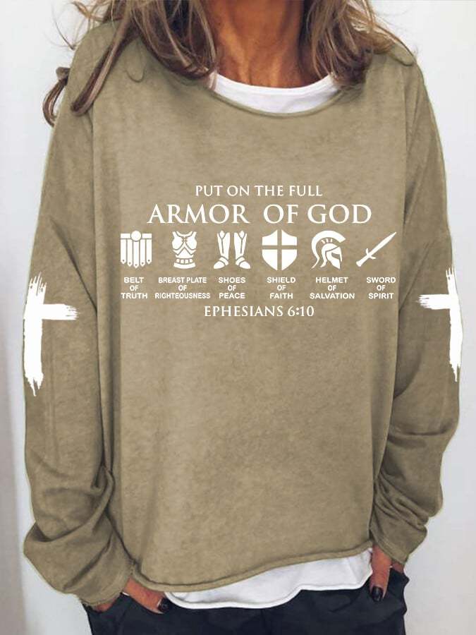 Women's Put on The Full Armor of God Print Drop Shoulder Sweatshirt