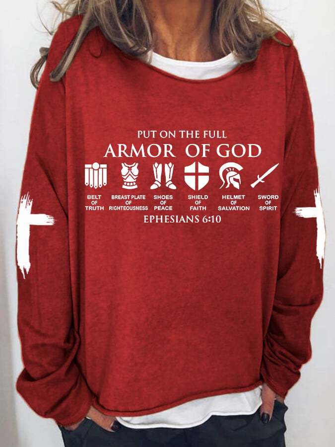 Women's Put on The Full Armor of God Print Drop Shoulder Sweatshirt