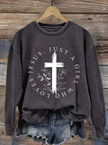 Women's Just A Girl Who Loves Jesus Print Round Neck Sweatshirt
