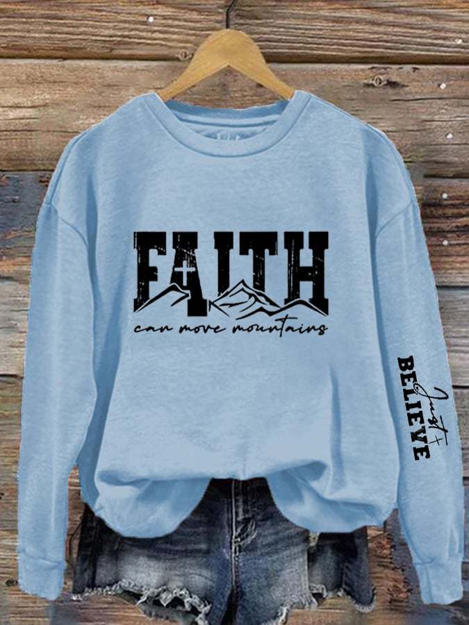 Women's Faith Can Move Mountains  Print Crew Neck Sweatshirt