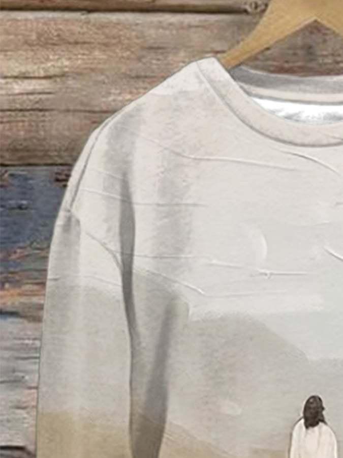 Women'S Jesus And Sheep Print Crew Neck Sweatshirt