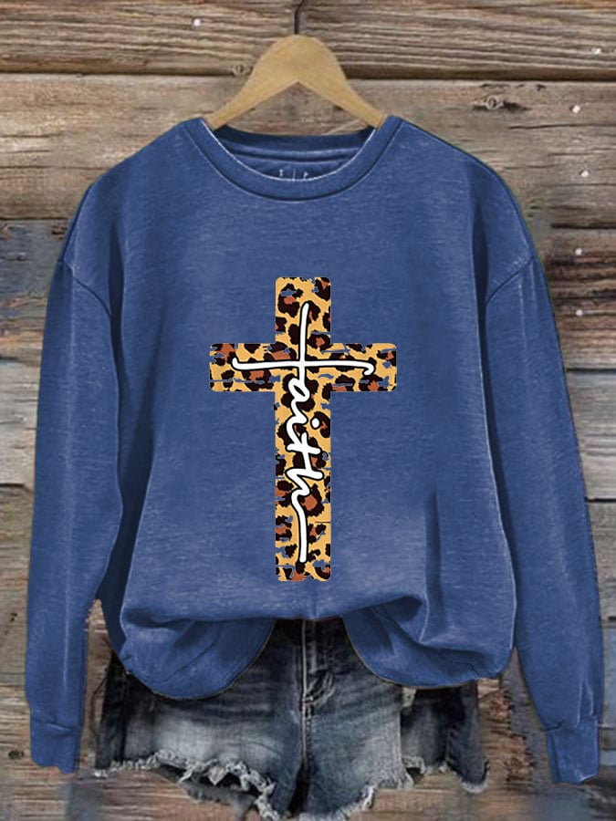 Women's Faith Print Round Neck Sweatshirt