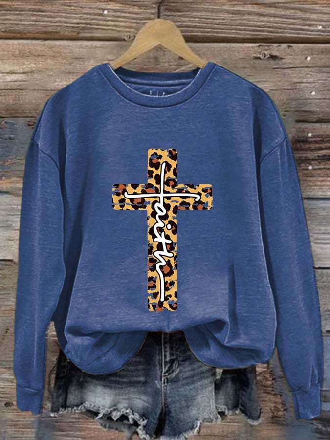 Women's Faith Print Round Neck Sweatshirt