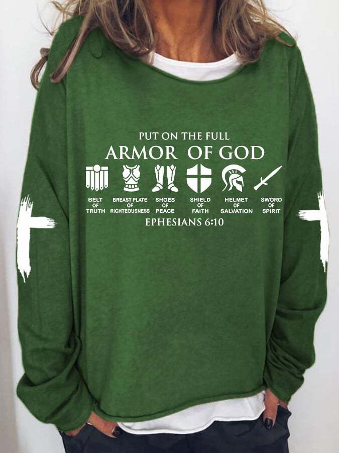 Women's Put on The Full Armor of God Print Drop Shoulder Sweatshirt