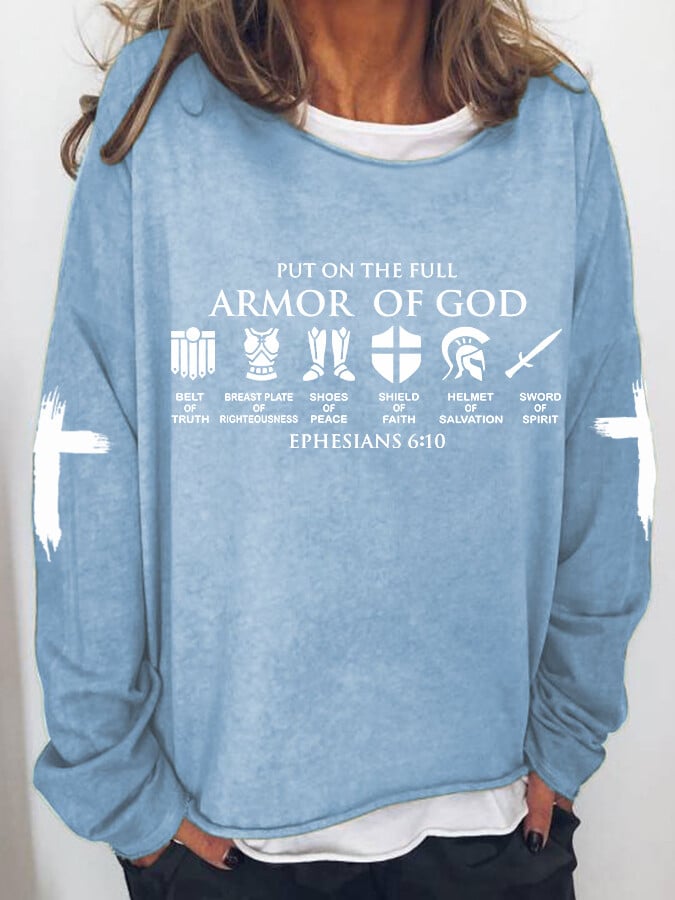 Women's Put on The Full Armor of God Print Drop Shoulder Sweatshirt