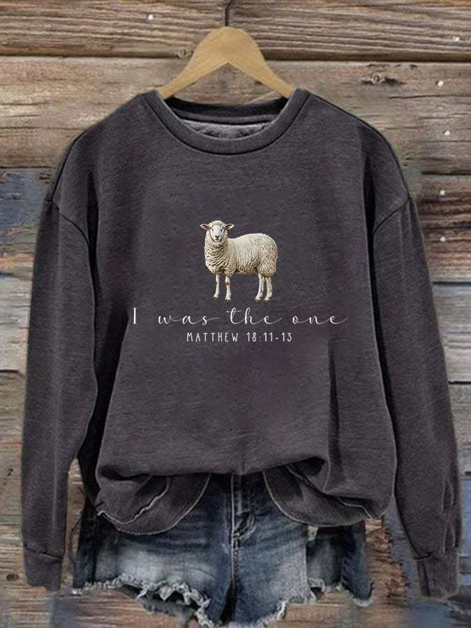 Women's Parable Of The Lost Sheep Print Round Neck Sweatshirt