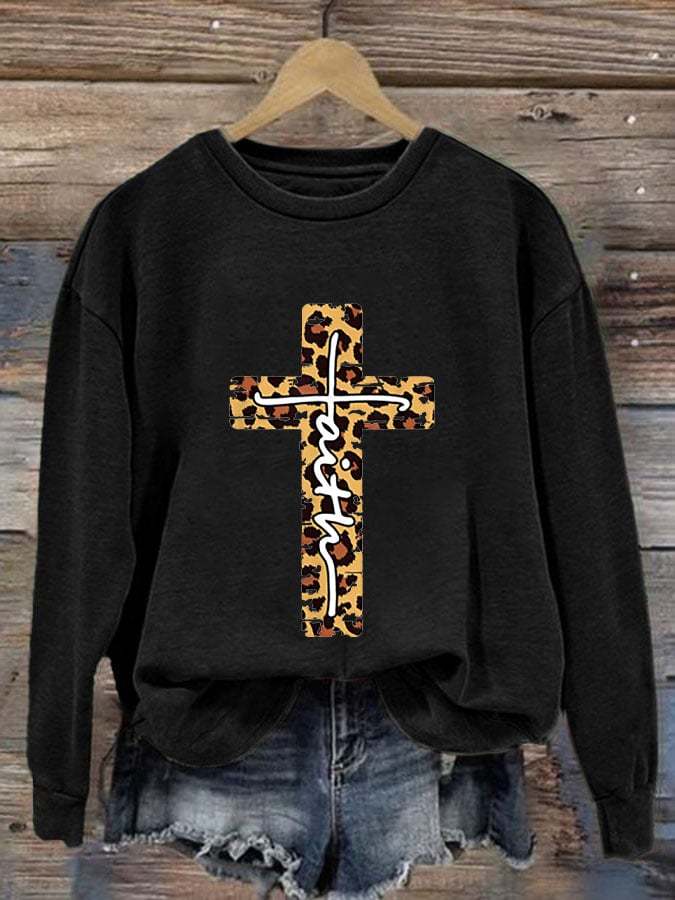 Women's Faith Print Round Neck Sweatshirt