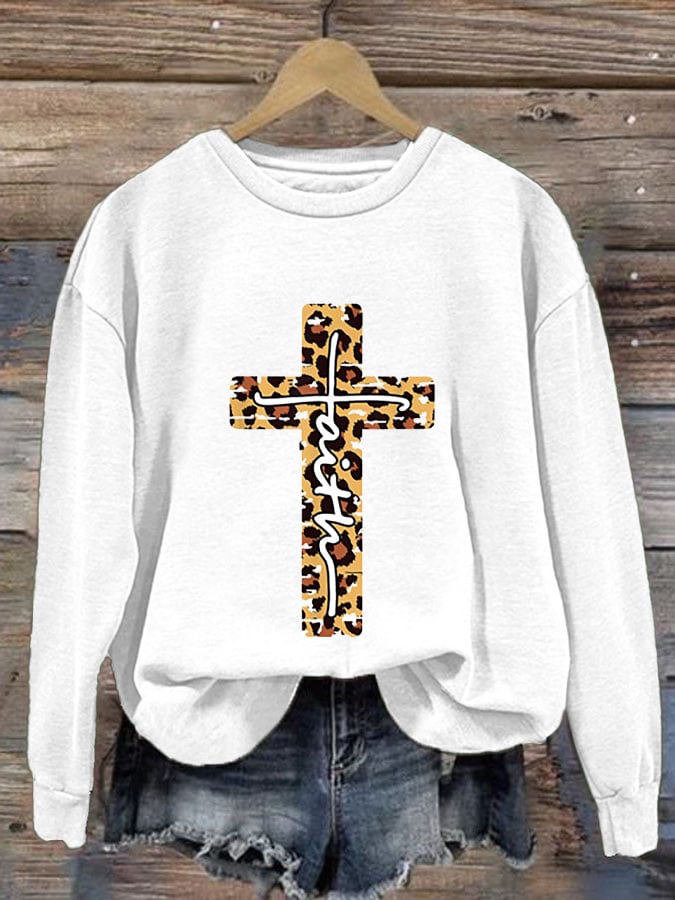 Women's Faith Print Round Neck Sweatshirt
