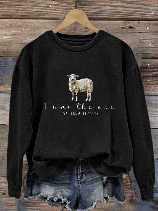 Women's Parable Of The Lost Sheep Print Round Neck Sweatshirt