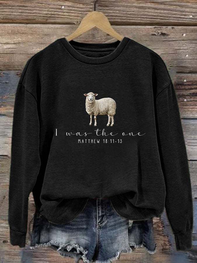 Women's Parable Of The Lost Sheep Print Round Neck Sweatshirt