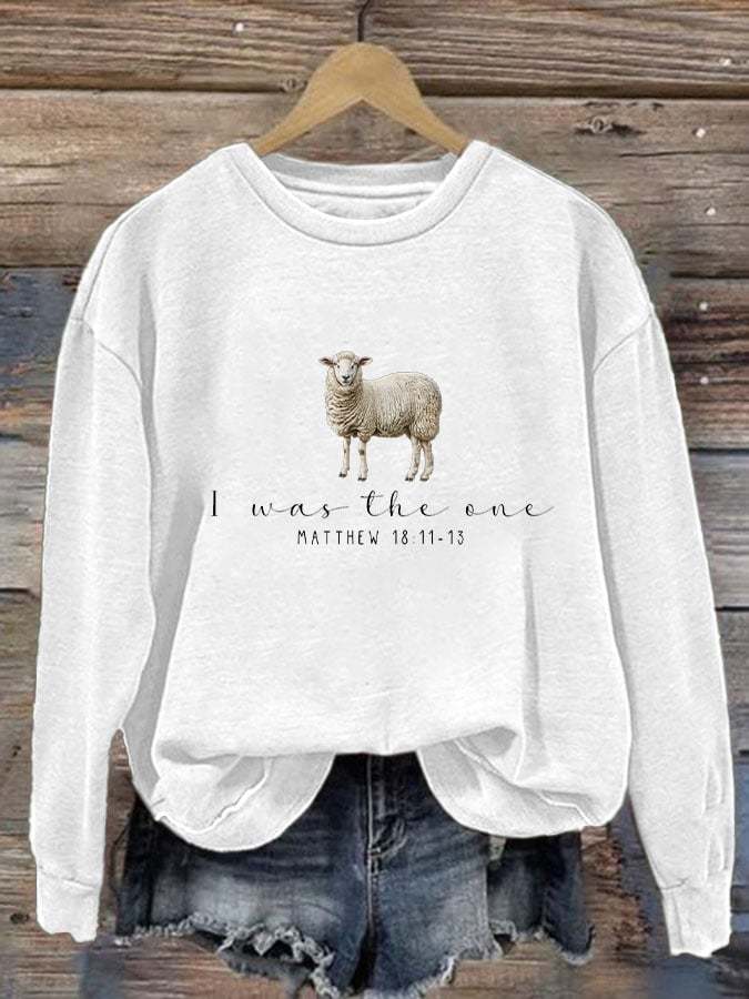 Women's Parable Of The Lost Sheep Print Round Neck Sweatshirt