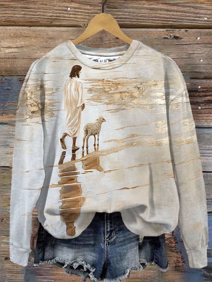 Women's Jesus Walking with a Lamb Sweatshirt