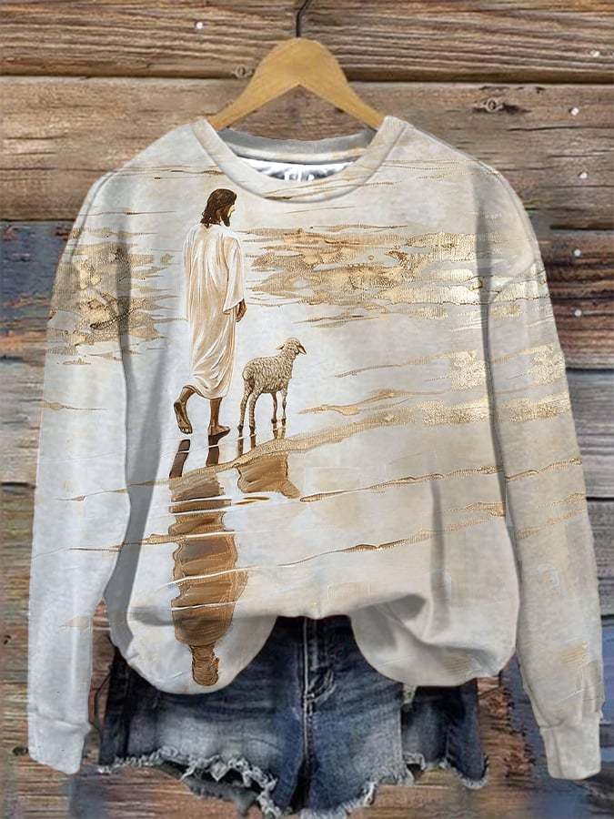 Women's Jesus Walking with a Lamb Sweatshirt